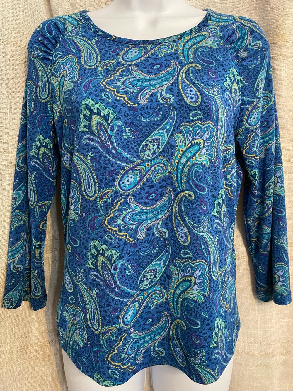 No Boundaries Paisley Animal Print 3/4 Sleeve Top Blue Large 11/13